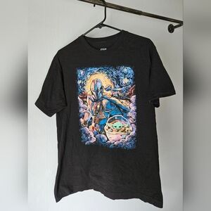 The Mandalorian and Grogu Starry Night Style Graphic T-Shirt